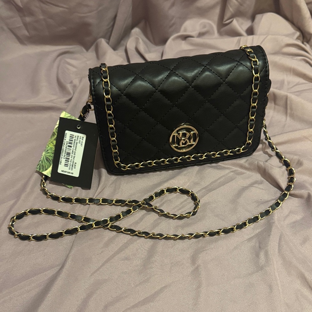 Sleek Black Bagdley Mischka Quilted Chain Bag